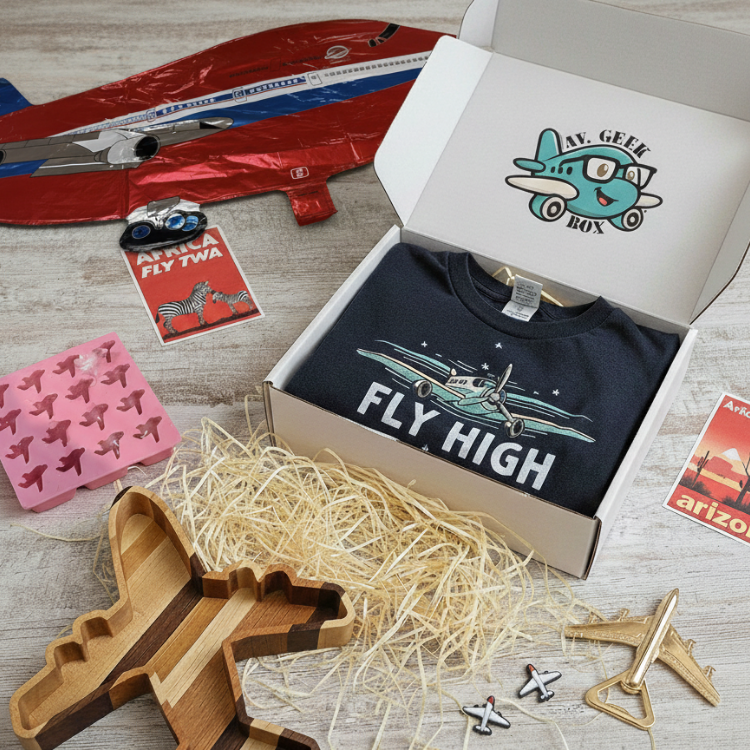 An aviation-themed subscription box filled with apparel, decor, and other surprises.