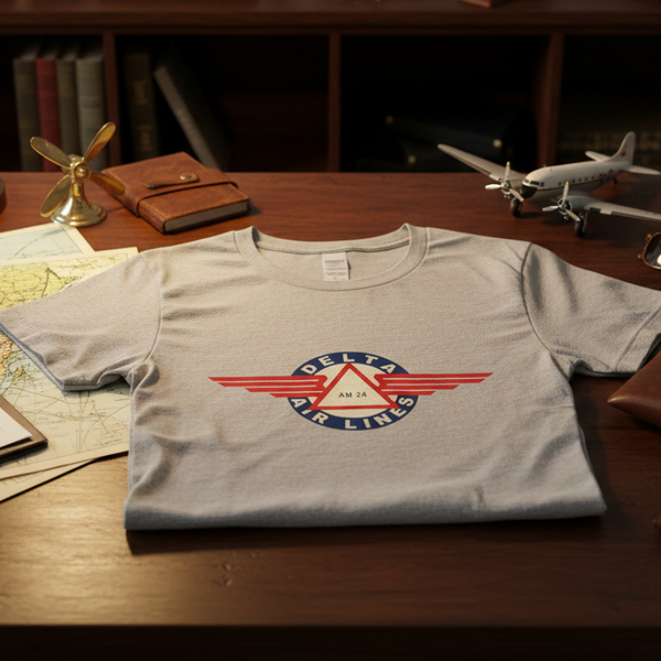 Vintage airline logo on a gray tshirt